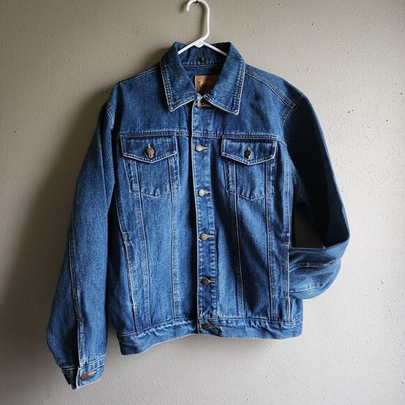 Med Vtg Denim Blue Jean Windbreaker Jacket Cabin Retro 100% Cotton Y2k 90s - Picture 1 of 7